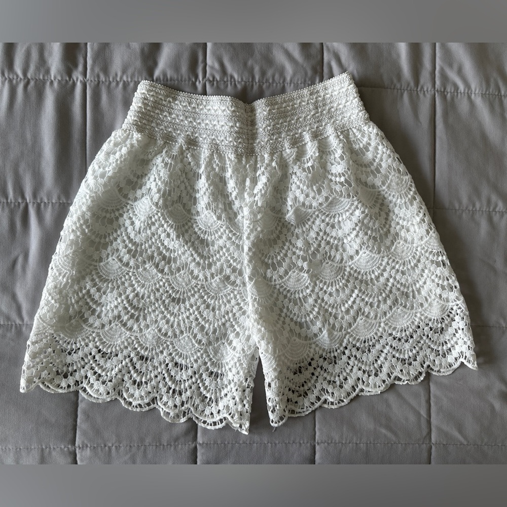 WOMENS White high waisted embroidered crochet shorts XS